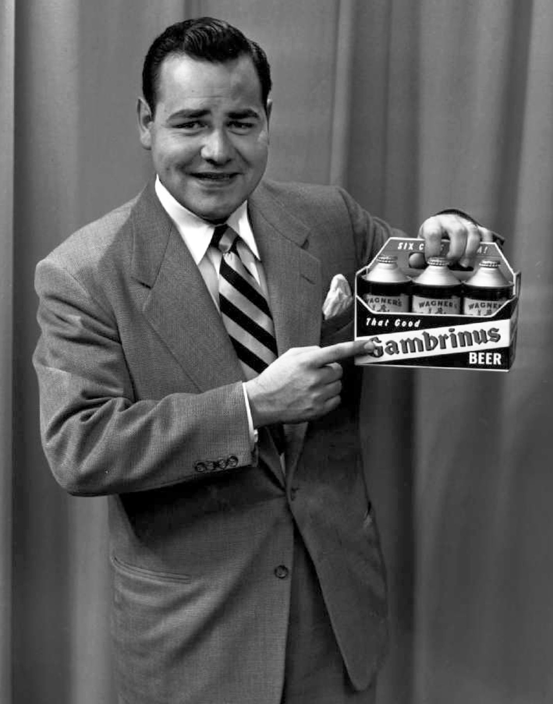 "Johnny" Winters promoting Gambrinus Beer for August Wagner Breweries 